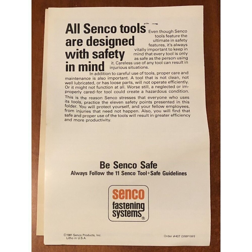 1982 SENCO Nail Gun OPERATOR'S MANUAL Models K L M-I M-II M-III MIV MW PW AST-IV - Picture 4 of 6